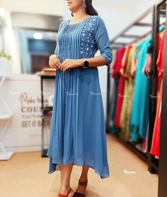 Shop Online Party Wear Kurti Fancy Faux Georgette in Navy Blue : 182931 -