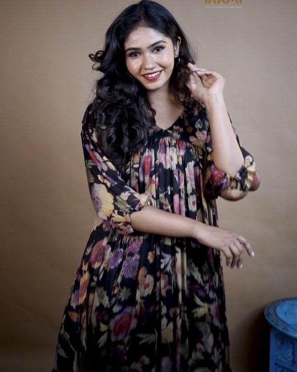 Premium floral chinon aliya cut kurthi YD10296