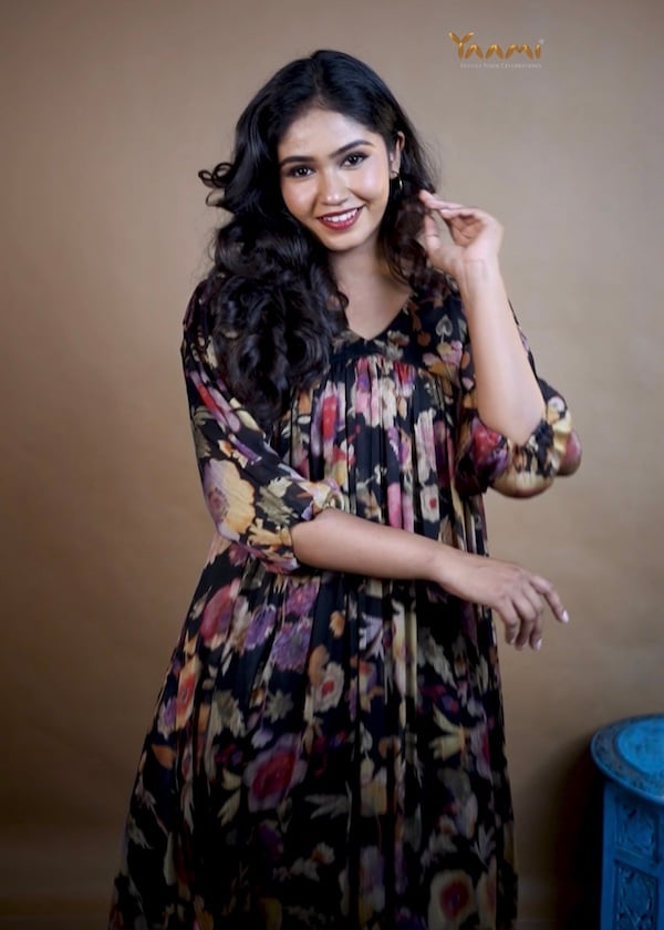 Premium floral chinon aliya cut kurthi YD10296