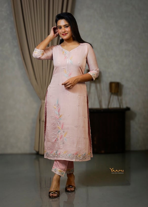 PASTEL MUL CHANDERI STRAIGHT KURTI SET YD10338