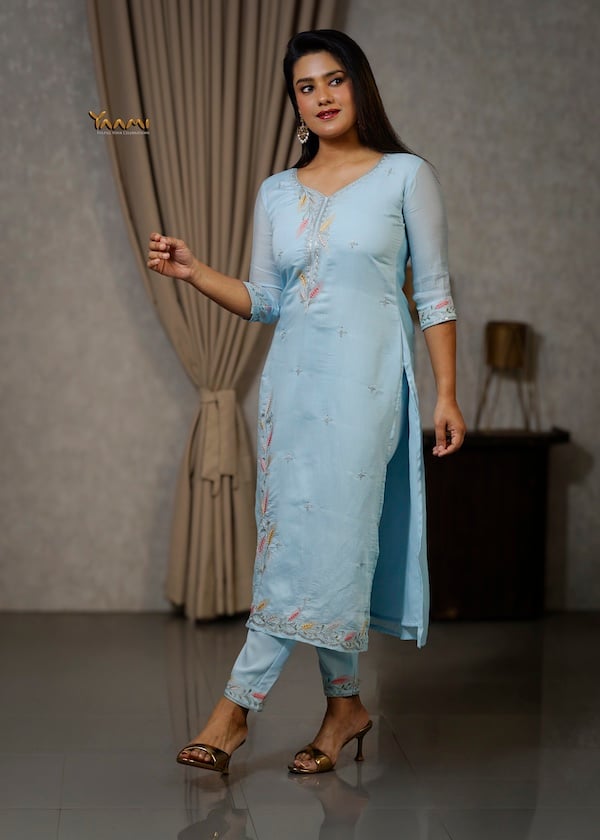 PASTEL MUL CHANDERI STRAIGHT KURTI SET YD10338