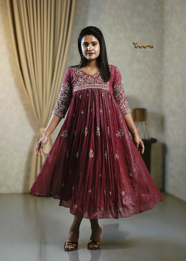 EMBROIDERED YOKE GATHERED CRUSHED TISSUE KURTHI YD10339