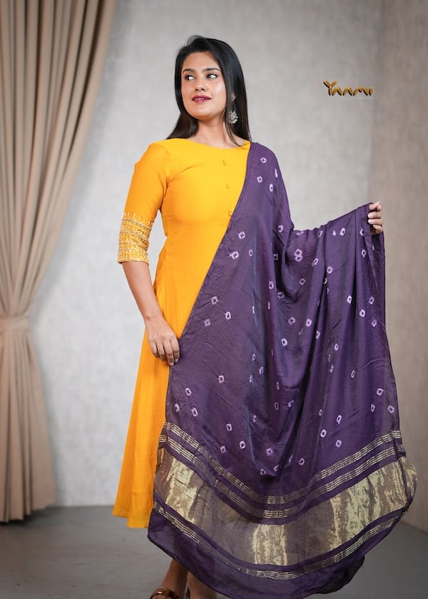 MUL CHANDERI A-LINE KURTHI WITH DUPATTA YD10354