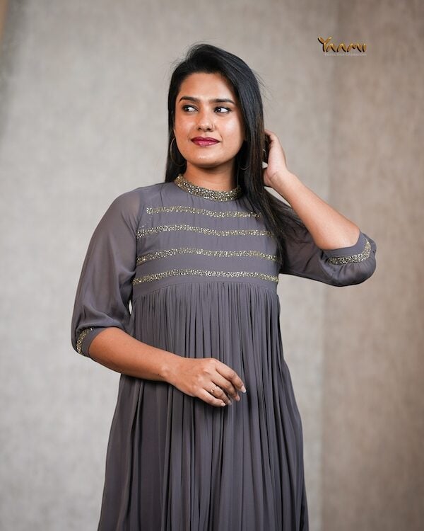 GEORGETTE JEWEL NECK KURTHI YD10355