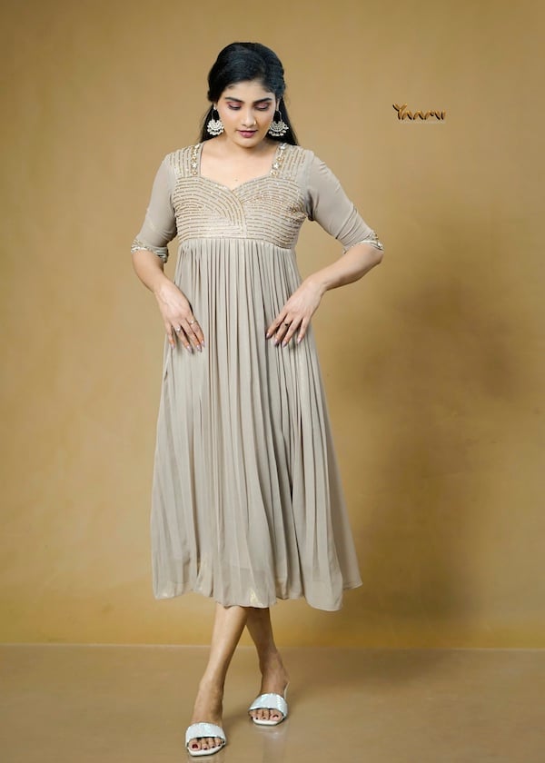 GOLDEN GEORGETTE A-LINE KURTI YD10357