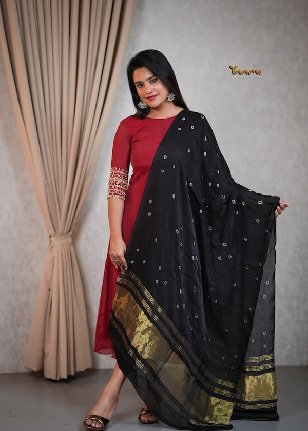 MUL CHANDERI A-LINE KURTHI WITH DUPATTA YD10354