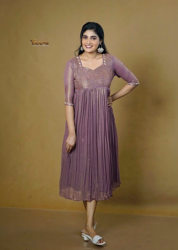 GOLDEN GEORGETTE A-LINE KURTI YD10357