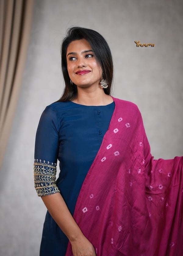 MUL CHANDERI A-LINE KURTHI WITH DUPATTA YD10354