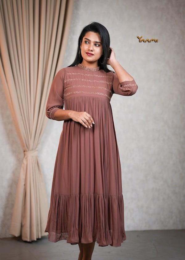 GEORGETTE JEWEL NECK KURTHI YD10355