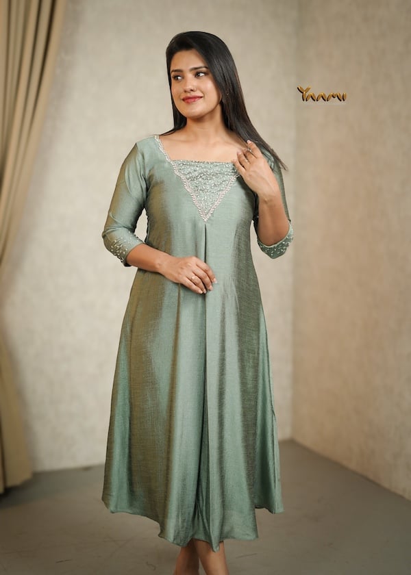 VICHITRA SILK HANDWORKED A-LINE KURTHI YD10347