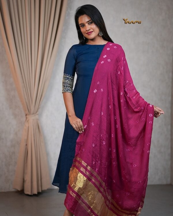 MUL CHANDERI A-LINE KURTHI WITH DUPATTA YD10354