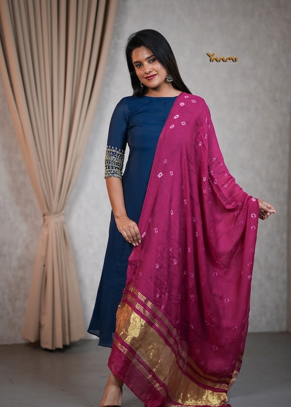 MUL CHANDERI A-LINE KURTHI WITH DUPATTA YD10354