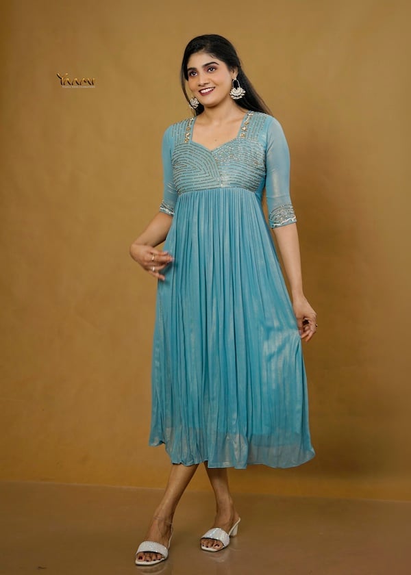 GOLDEN GEORGETTE A-LINE KURTI YD10357