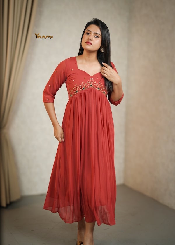 FLORAL HANDWORKED GEORGETTE  KURTHI YD10350