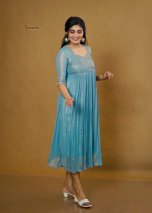 GOLDEN GEORGETTE A-LINE KURTI YD10357