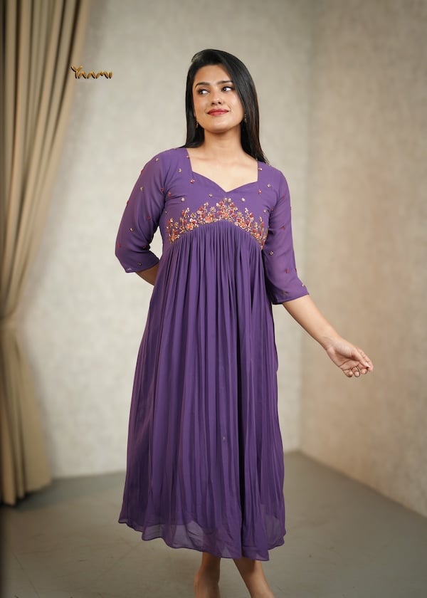 FLORAL HANDWORKED GEORGETTE  KURTHI YD10350