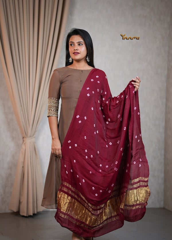 MUL CHANDERI A-LINE KURTHI WITH DUPATTA YD10354