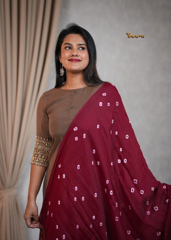 MUL CHANDERI A-LINE KURTHI WITH DUPATTA YD10354