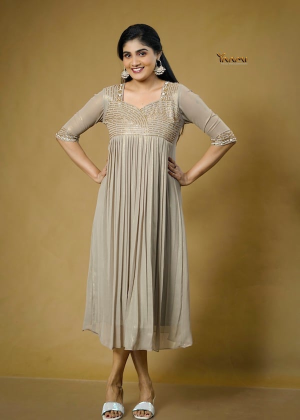 GOLDEN GEORGETTE A-LINE KURTI YD10357