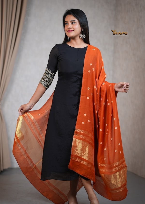 MUL CHANDERI A-LINE KURTHI WITH DUPATTA YD10354