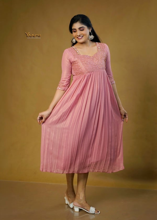 GOLDEN GEORGETTE A-LINE KURTI YD10357