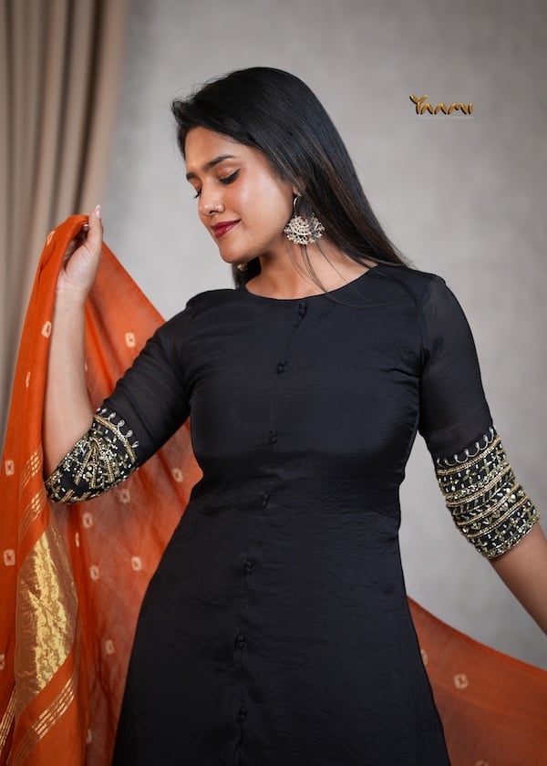 MUL CHANDERI A-LINE KURTHI WITH DUPATTA YD10354