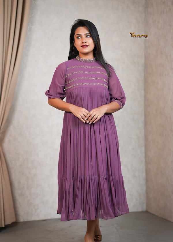GEORGETTE JEWEL NECK KURTHI YD10355