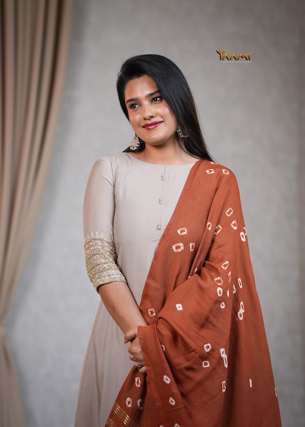 MUL CHANDERI A-LINE KURTHI WITH DUPATTA YD10354