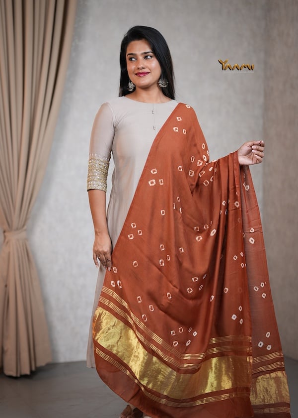 MUL CHANDERI A-LINE KURTHI WITH DUPATTA YD10354