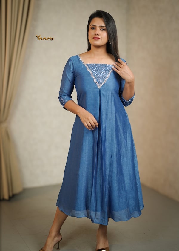 VICHITRA SILK HANDWORKED A-LINE KURTHI YD10347