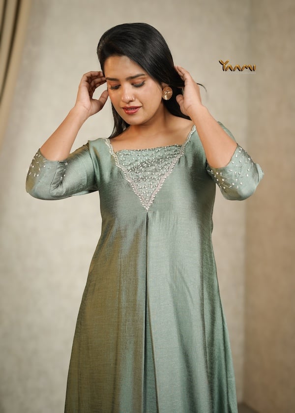 VICHITRA SILK HANDWORKED A-LINE KURTHI YD10347