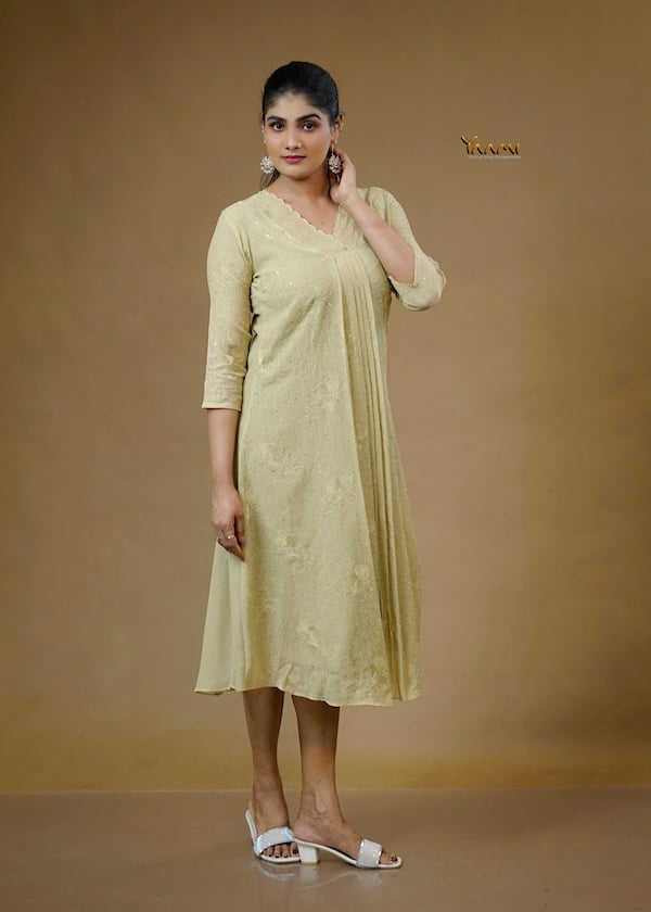 MUL CHIFFON PASTEL EMBROIDERED KURTHI YD10359