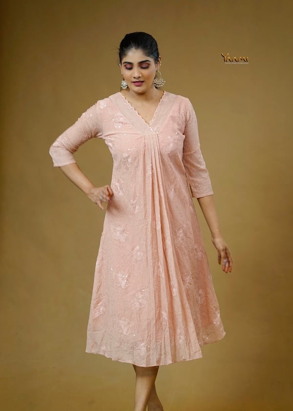 MUL CHIFFON PASTEL EMBROIDERED KURTHI YD10359