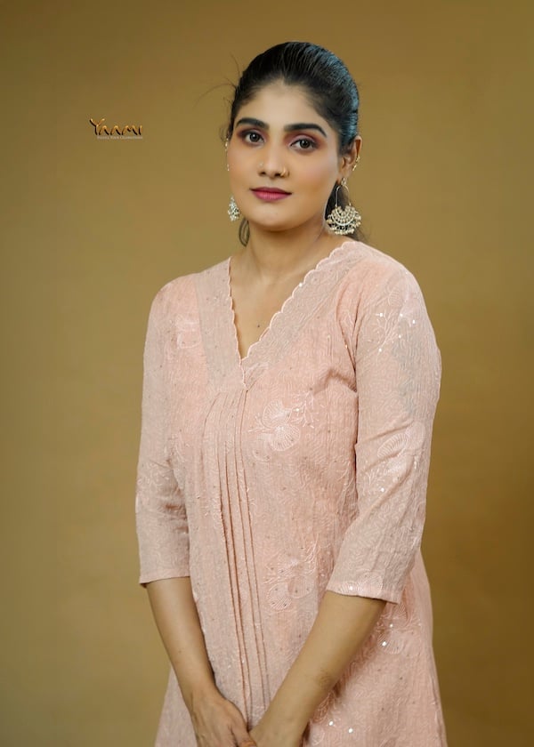 MUL CHIFFON PASTEL EMBROIDERED KURTHI YD10359