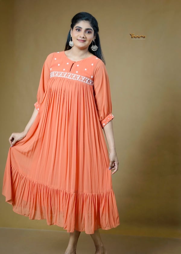 TIERED HEMLINE FLORAL HANDWORKED KURTHI