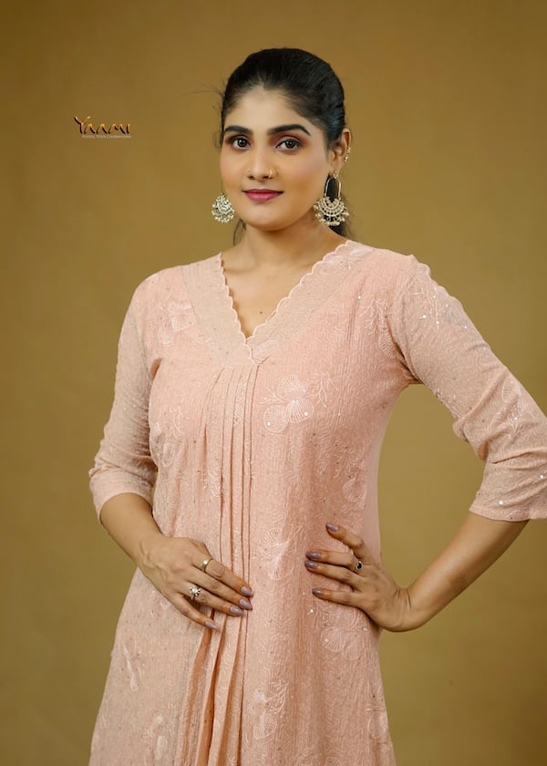 MUL CHIFFON PASTEL EMBROIDERED KURTHI YD10359